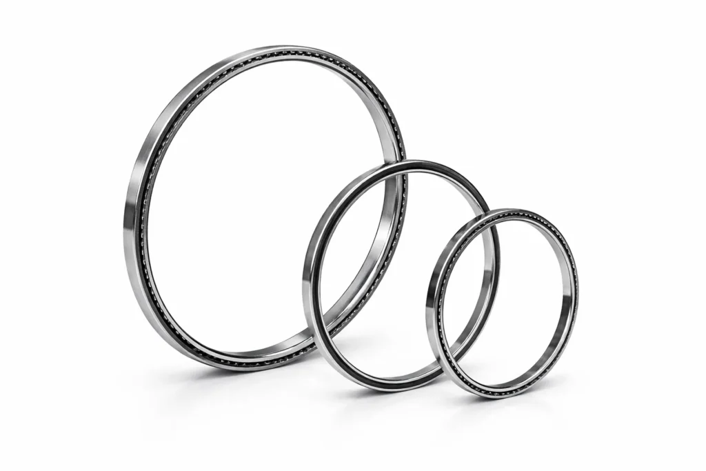 Three thin-section ball bearings in different sizes