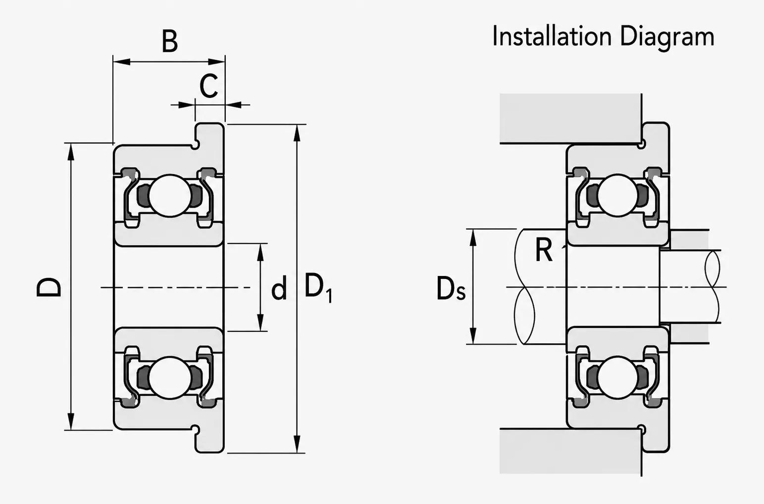 flanged bearing CAD drawing dimensions