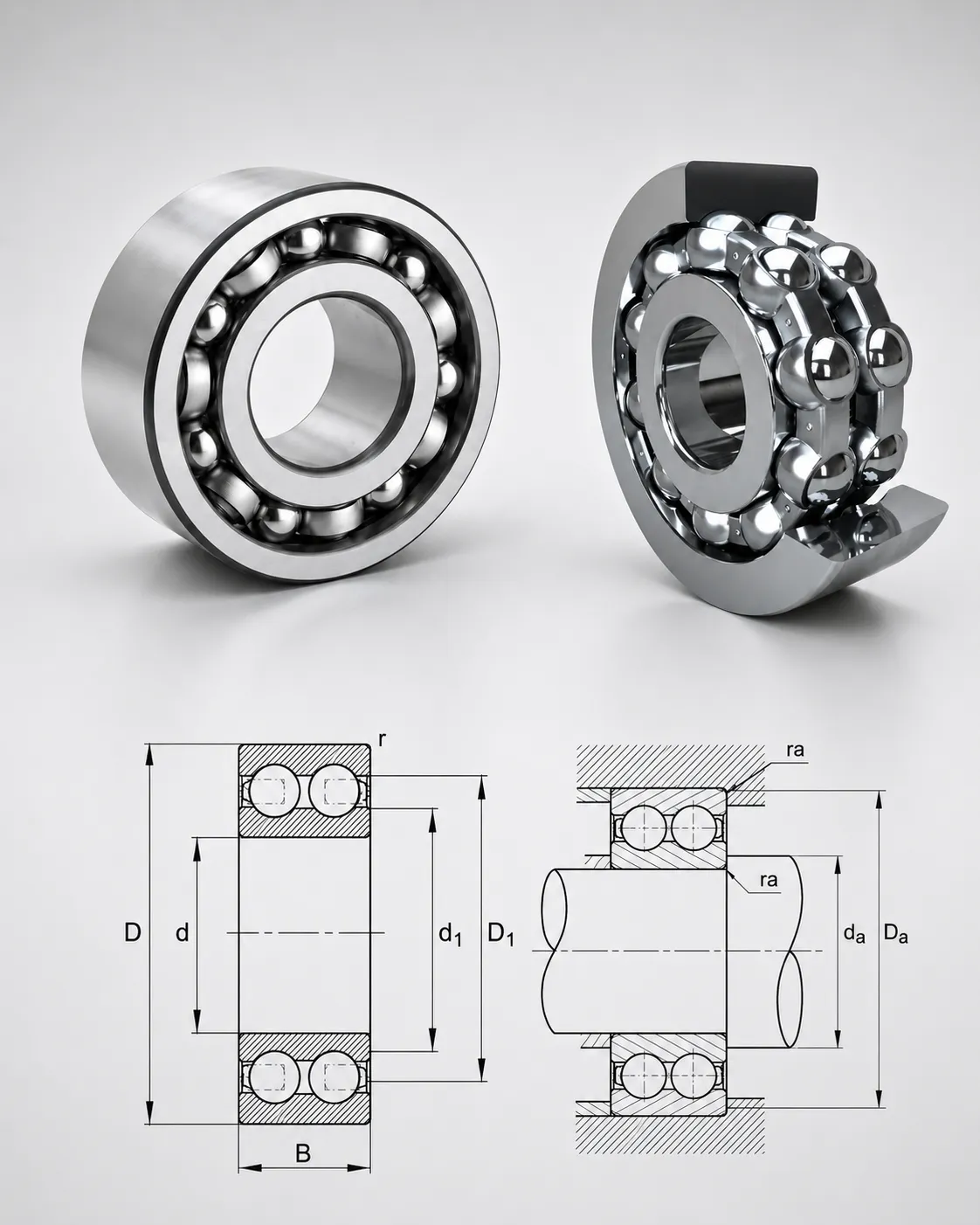 Open double row deep groove ball bearing