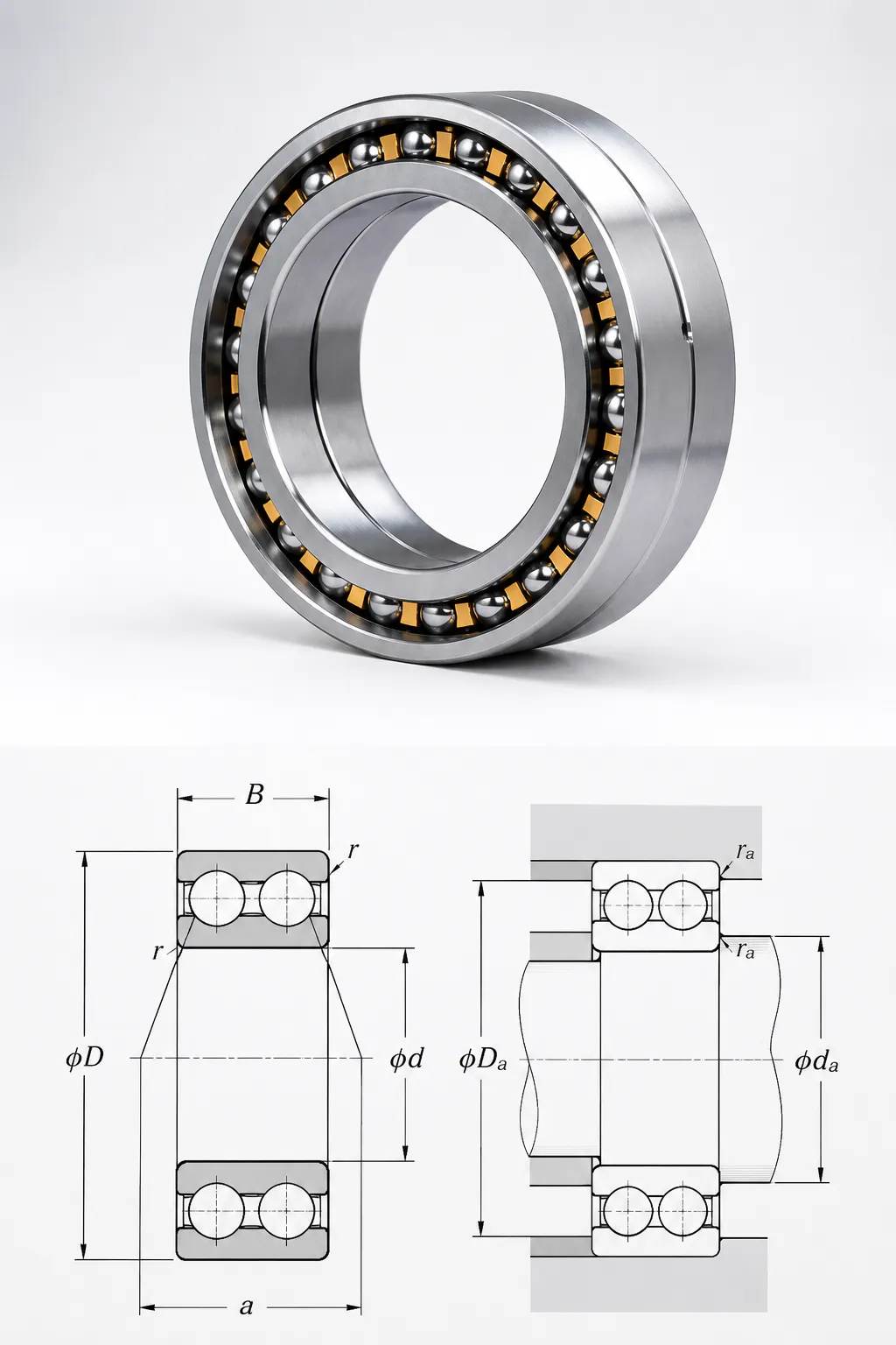open type double row angular contact ball bearings