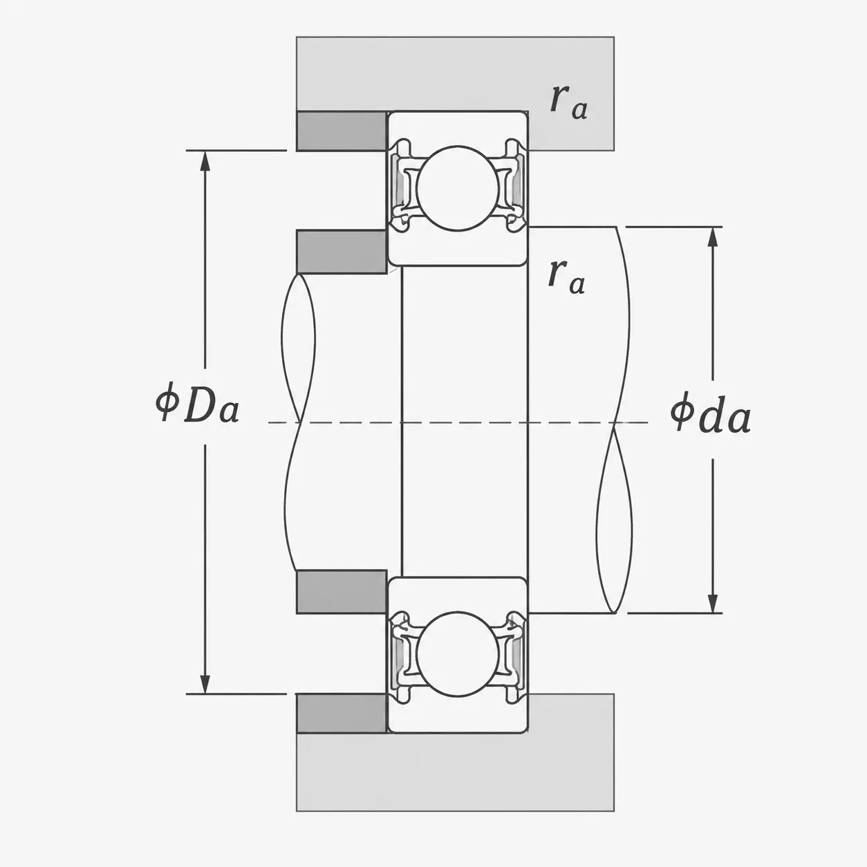 Sealed bearing CAD dimension drawing d D B