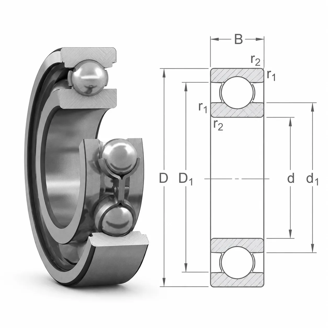 Single row open deep groove ball bearing