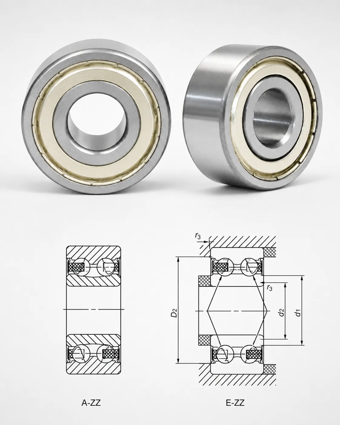 ZZ shielded double row angular contact ball bearings for electric motors